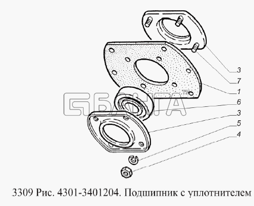 ГАЗ ГАЗ-3309 (Евро 2) Схема Подшипник с уплотнителем-197 banga.ua